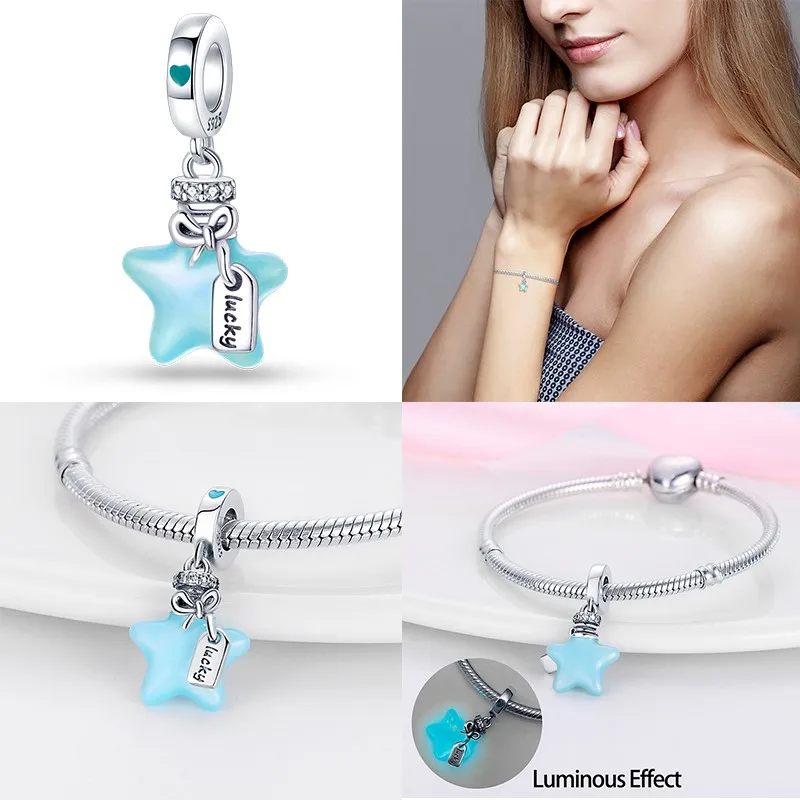 Luminous 925 Sterling Silver Hot Selling Stars And Moon Charms Fit 925 Original Bracelets DIY Jewelry Making For Women Gift