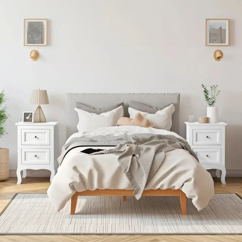 Juego de 2 mesitas de noche, mesa auxiliar, color blanco