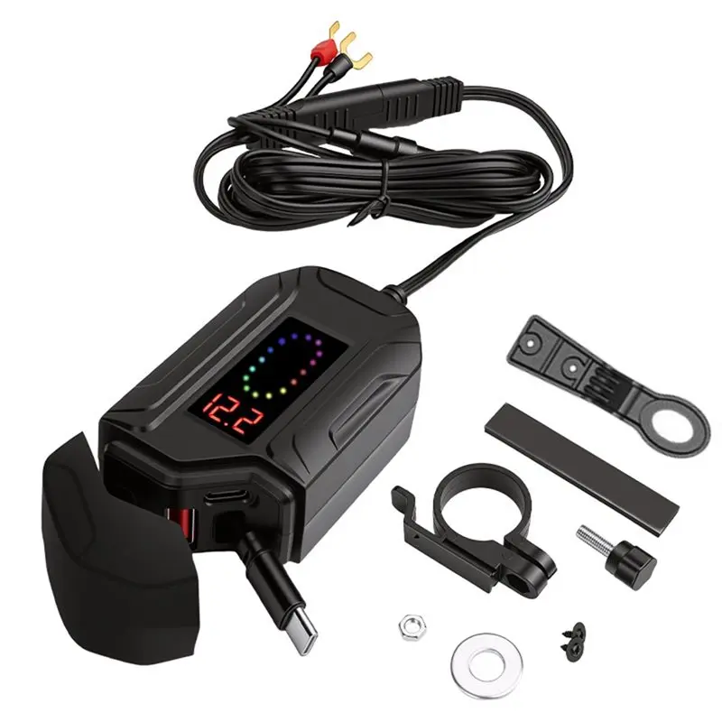NEW HOT In Stock-Motorcycle Usb Socket Motorcycle Usb Socket Fast Mobile Connector Port With Type C Voltmeter