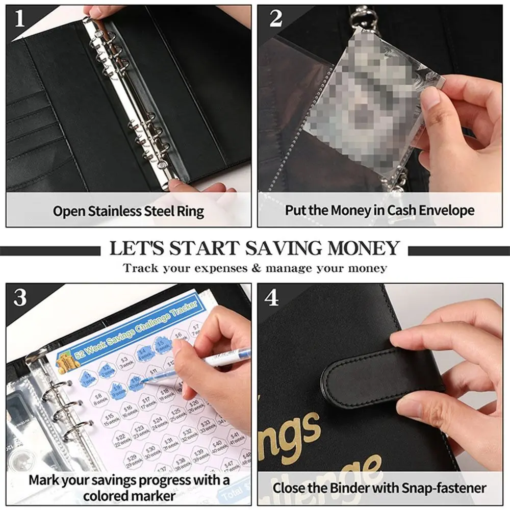 PU Money Saving Binder 52 Week Colorful Mini Budget Binder Tear Resistant Durable Envelope Savings Challenge