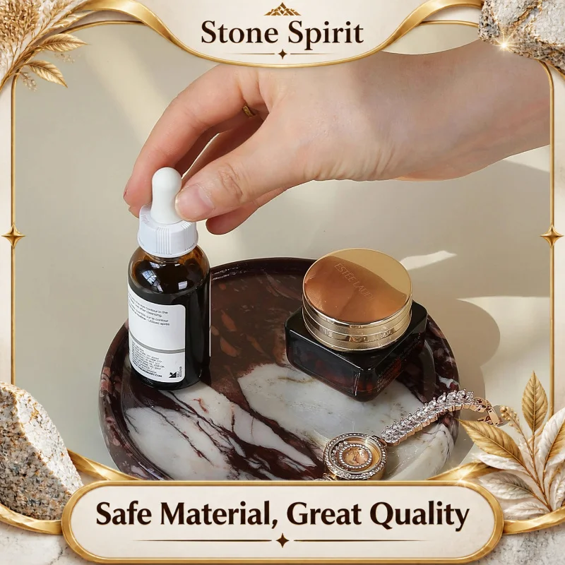 Natural Marble Round Tray, Elegant Entryway & Living Room Decor, Minimalist Centerpiece for Home Bar Office Desk Accessories