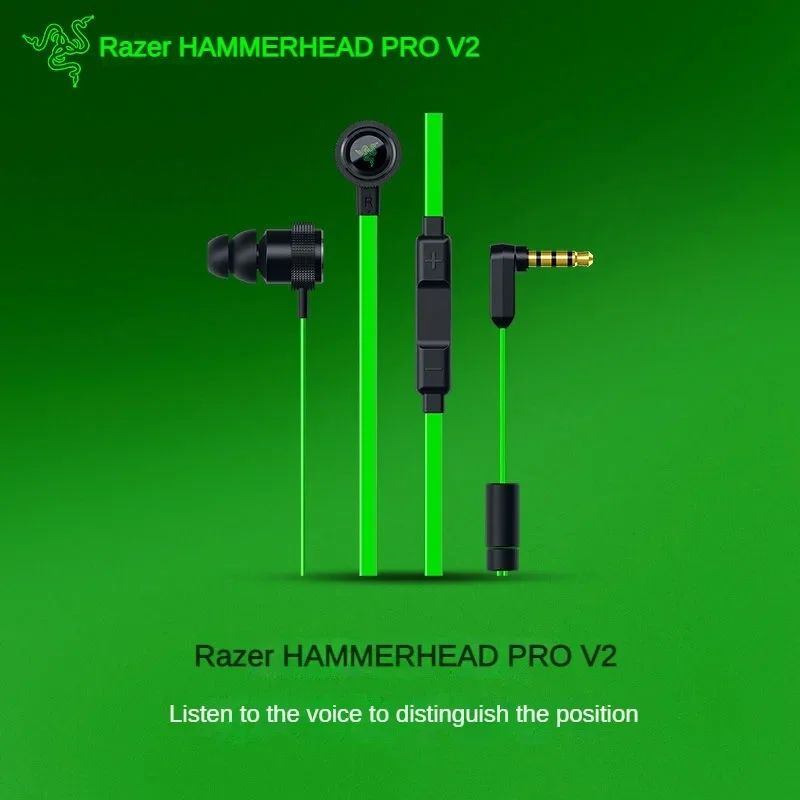 Razer HAMMERHEAD PRO V2 Headphones 3.5mm Wired Portable Stereo Music Bass In-Ear Sports Earphones with Mic Handsfree Call Phone