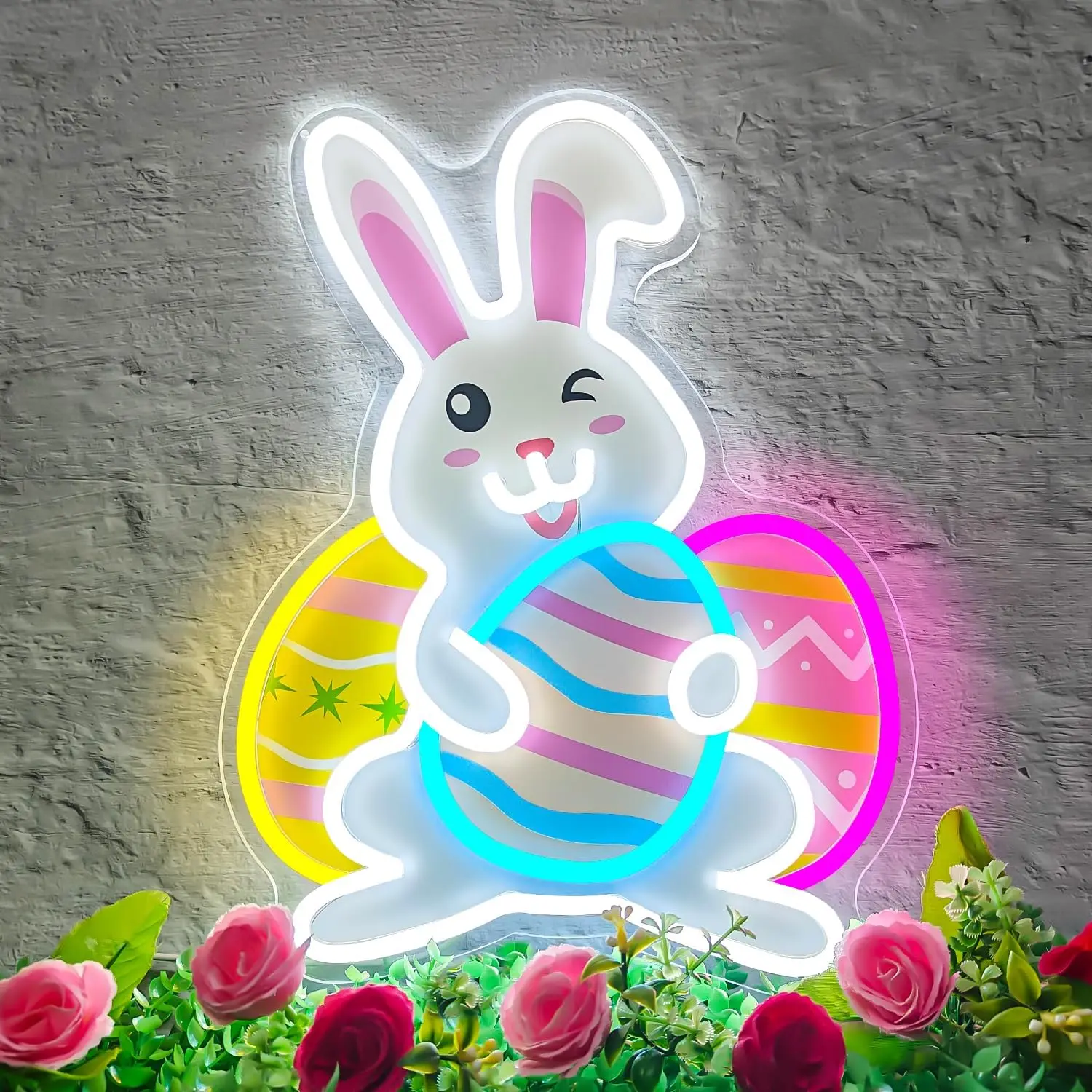 かわいい動物ネオンサインバニーウサギナイトライト印刷壁装飾卵ライトサインドアパーティー祝うイースターギフト子供のため