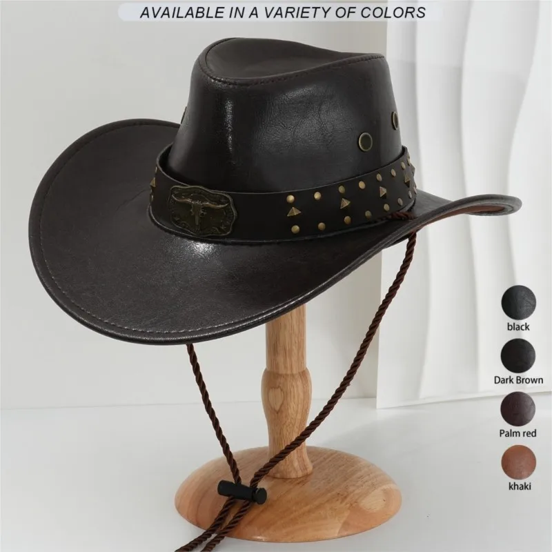 

Men's and women's leather hats with metal heads rivets accessories belts motorcycle vacations outdoor photography
