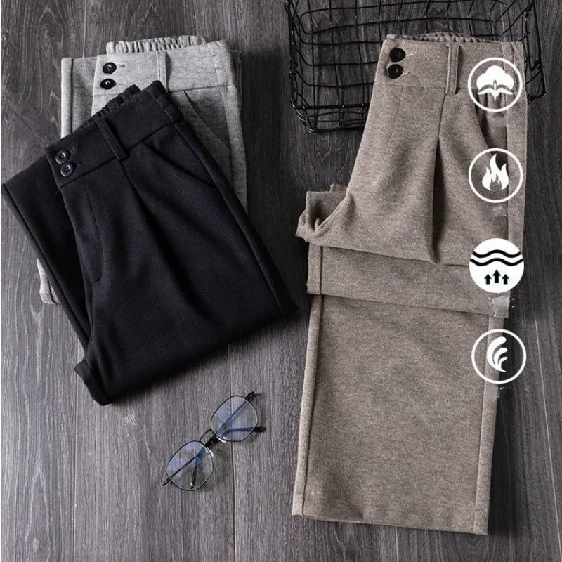 MRMT 2025 Brand New Woolen Wide Leg Pants Women High Waist Drape Casual Loose Loose Looking Thin Straight Long Pants