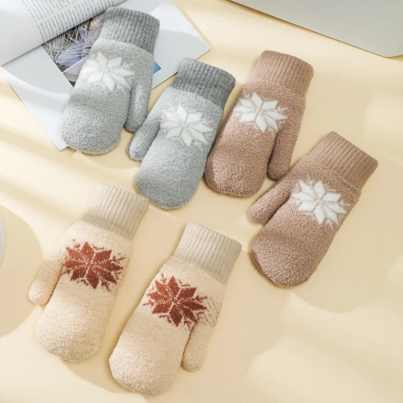 

Winter Finger Warm Gloves 6 Colors Student Thickened Cold Gloves Ins Cute Snowflake Lamb Wool Gloves Wool For Winter Traveling