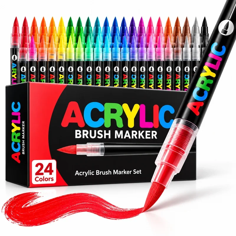 Direct Ink Acrylic Paint Marker Pens Rich Colors Soft Brush Tip Fast Drying for Paper Canvas Stone Glass Wood DIY Crafts