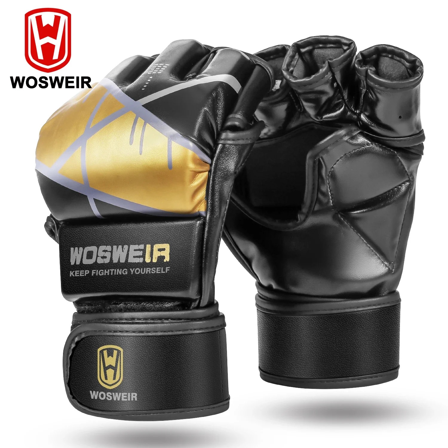 

WOSWEIR-Professional Combat Set for Adult, Thick Half-Finger Gloves, Muay Thai, Knuckle, Knuckle Made, Durable Leather, PU