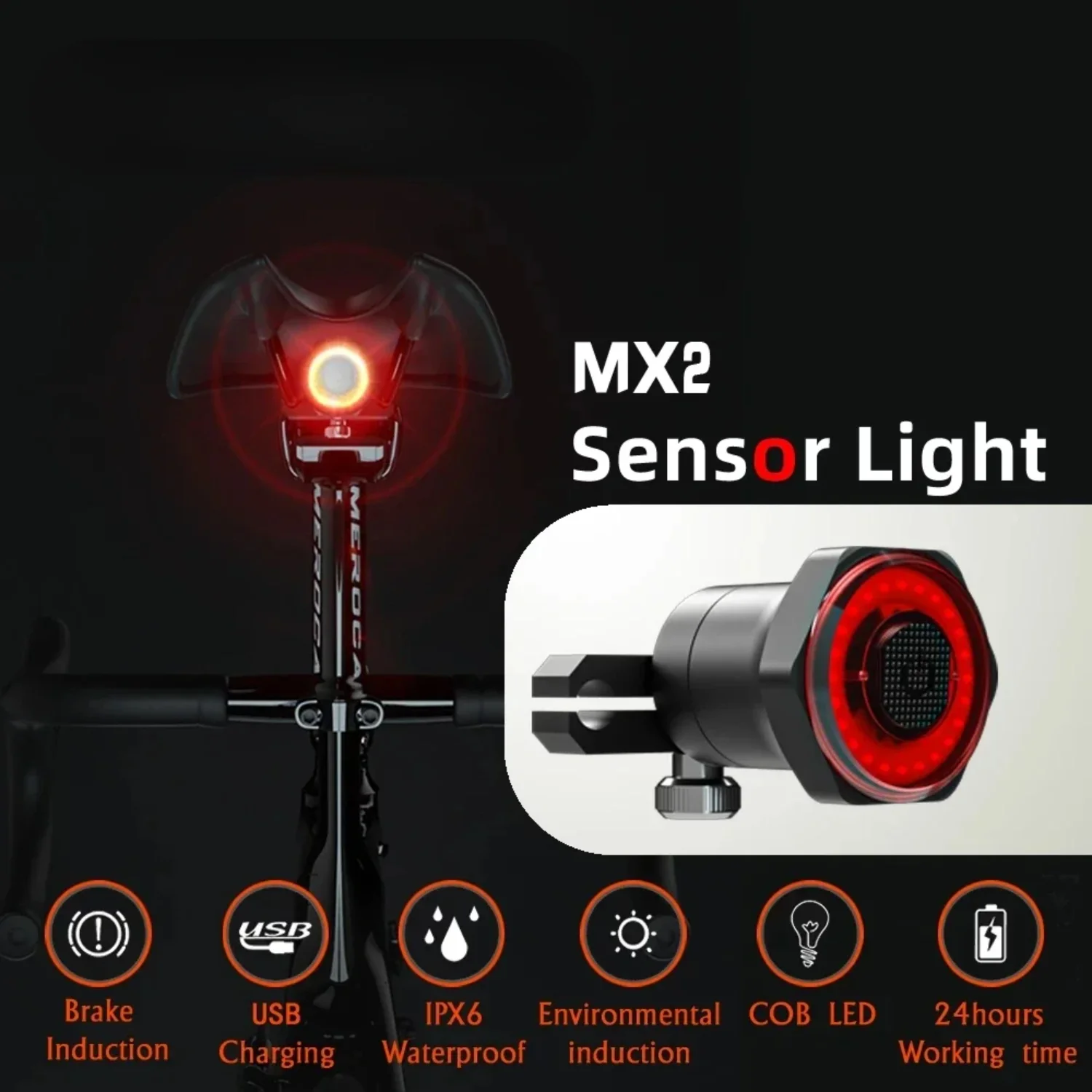 

MX2 Smart Bicycle Tail Rear Light Intelligent Brake IPX6 Waterproof USB Charge Cycling Tail Taillight Bike Lights