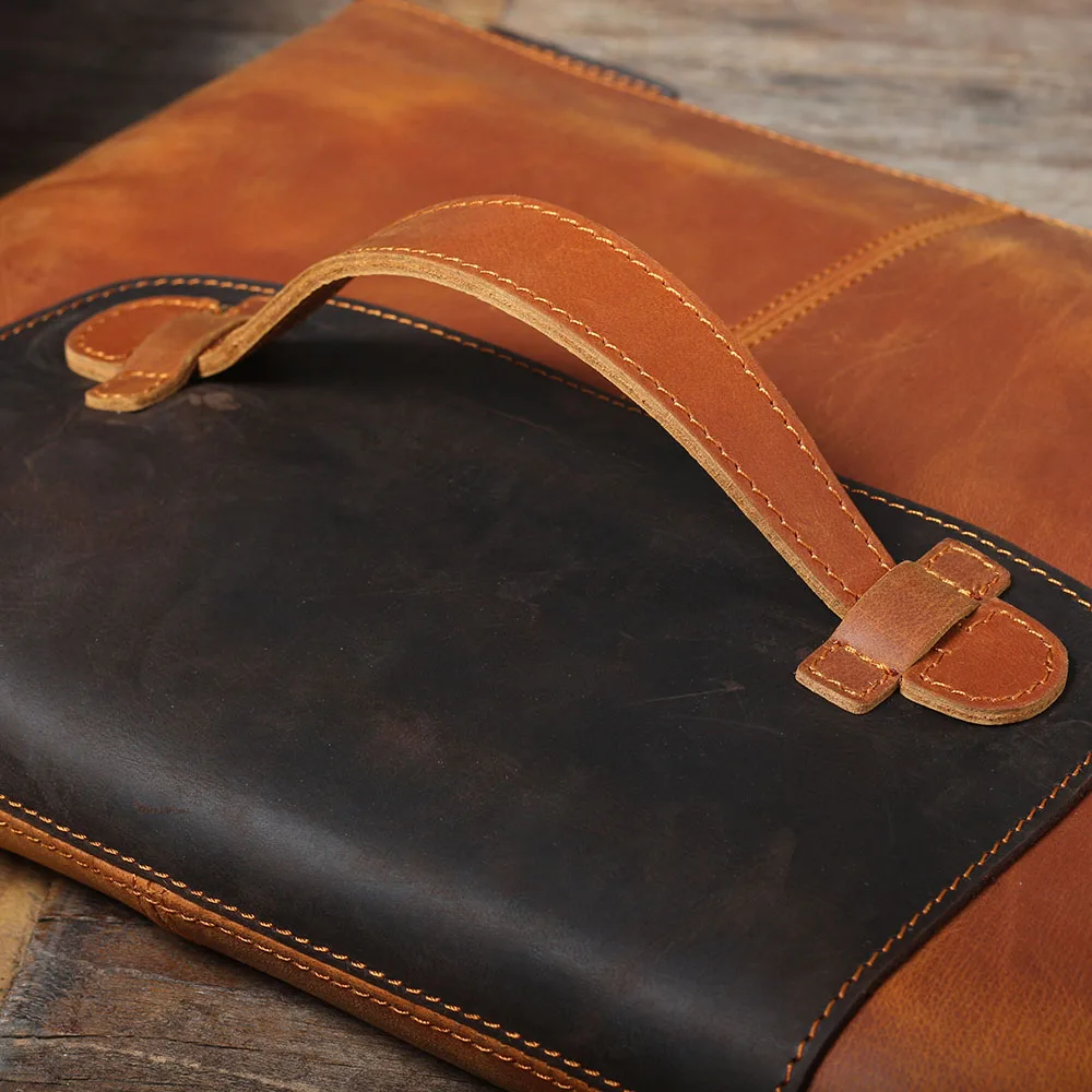 S.WORKER Clutch-Tasche aus echtem Vollnarben-Rindsleder, Herren-Handtasche, Vintage-Tasche, lässige Handtasche mit großem Fassungsvermögen für Herren – Detail 11