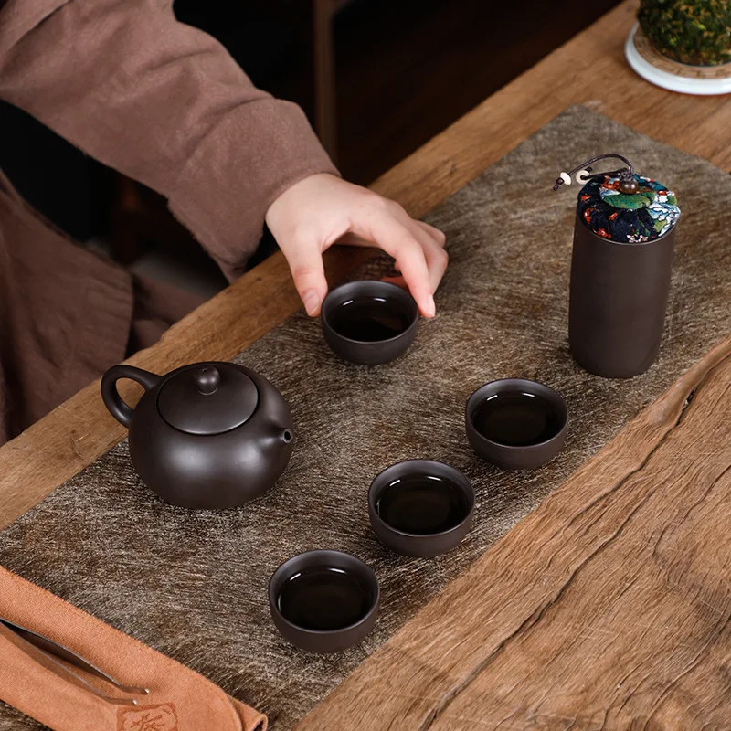 New Arrival Home Office Purple Clay Tea Set Kungfu Portable Travel Teapot Tea Cup Set Chinese Simple Tea Set Tea Ceremony LE188