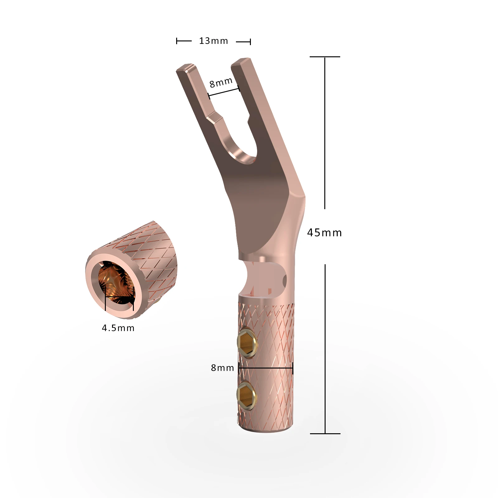 Monosaudio 8Pcs czysta miedź Y wtyczka 45 stopni bez spawania głośnik wtyki bananowe złącze Audio Jack do kabel głośnikowy