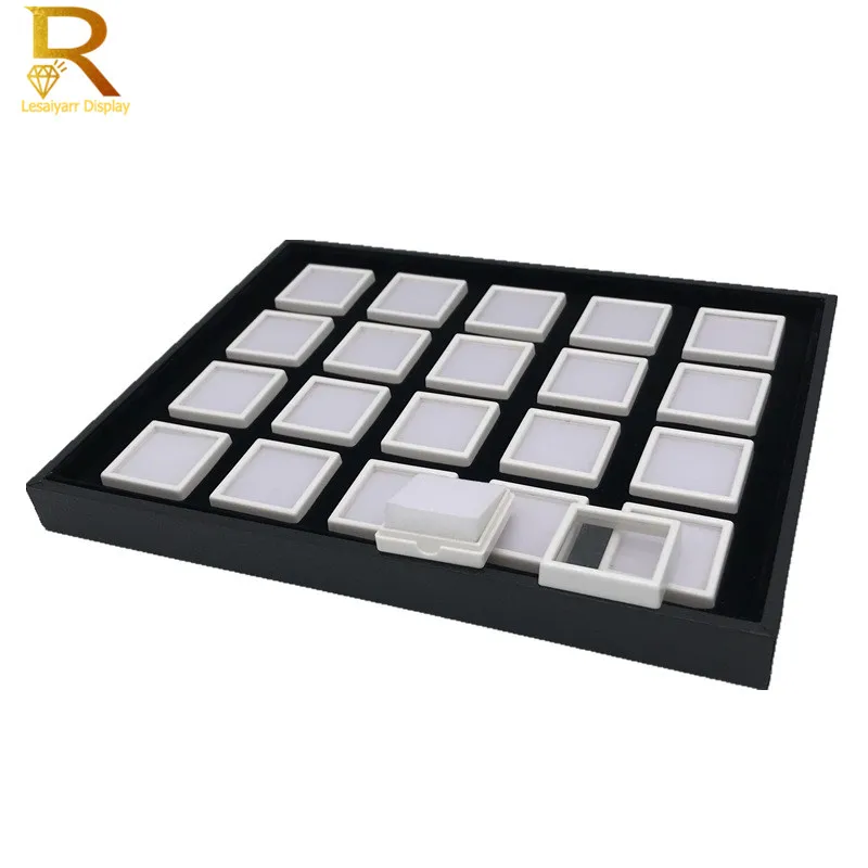 3/4/5/6cm Square Diamond Storage Box With Tray White Black Stone Gem Box Store Show Display Organizer Gemstone Box Tray Case