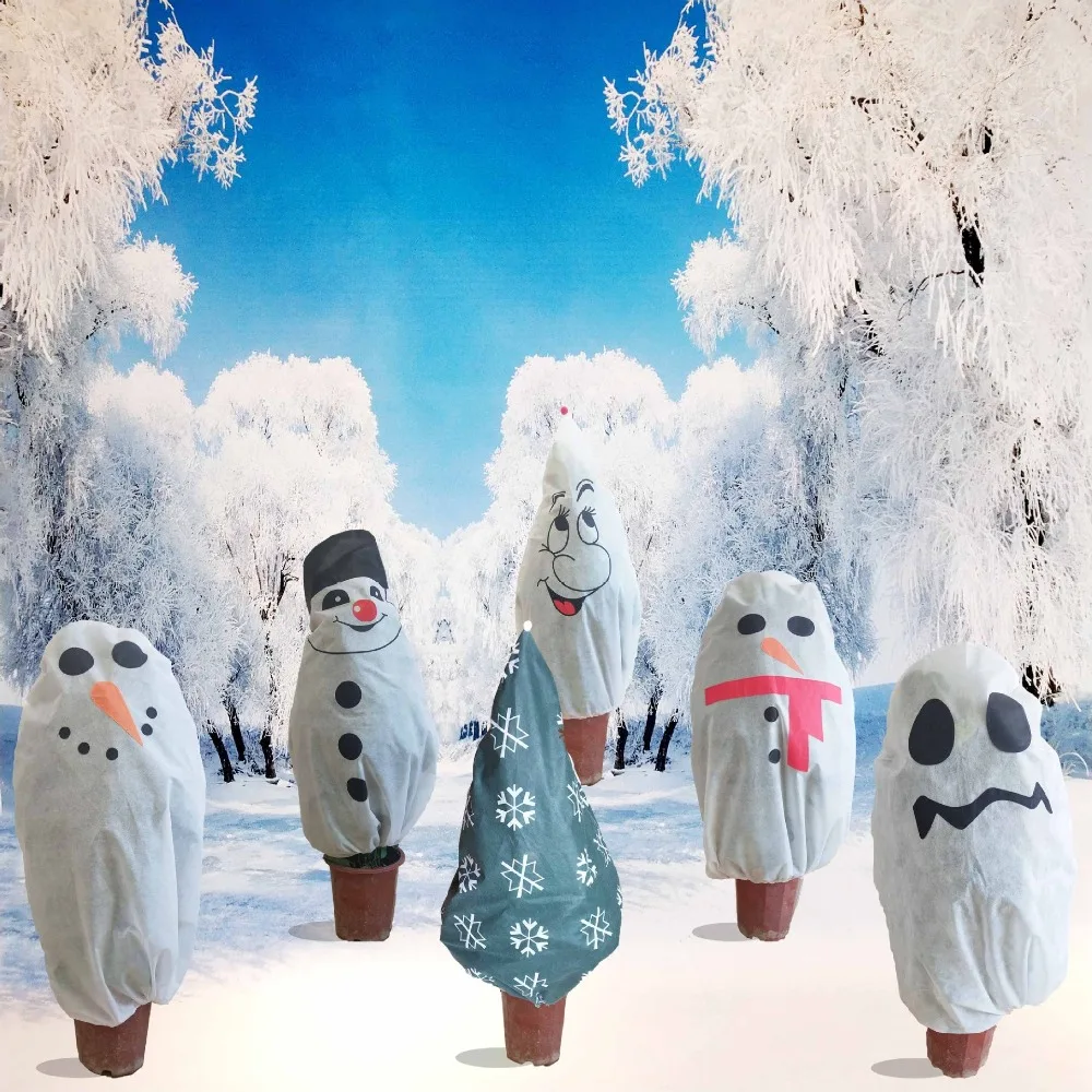 

Quality Anti-freeze Plant Protection Cover Non-woven Drawstring Plant Warm Cover with Pattern Christmas Tree Cover Plants