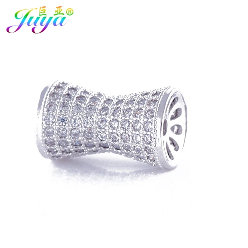 Juya Handmade Oval Beads Micro Pave Zircon Hollow Charm Spacer Beads For Women Men Beadwork Natural Stones Pearls Jewelry Making