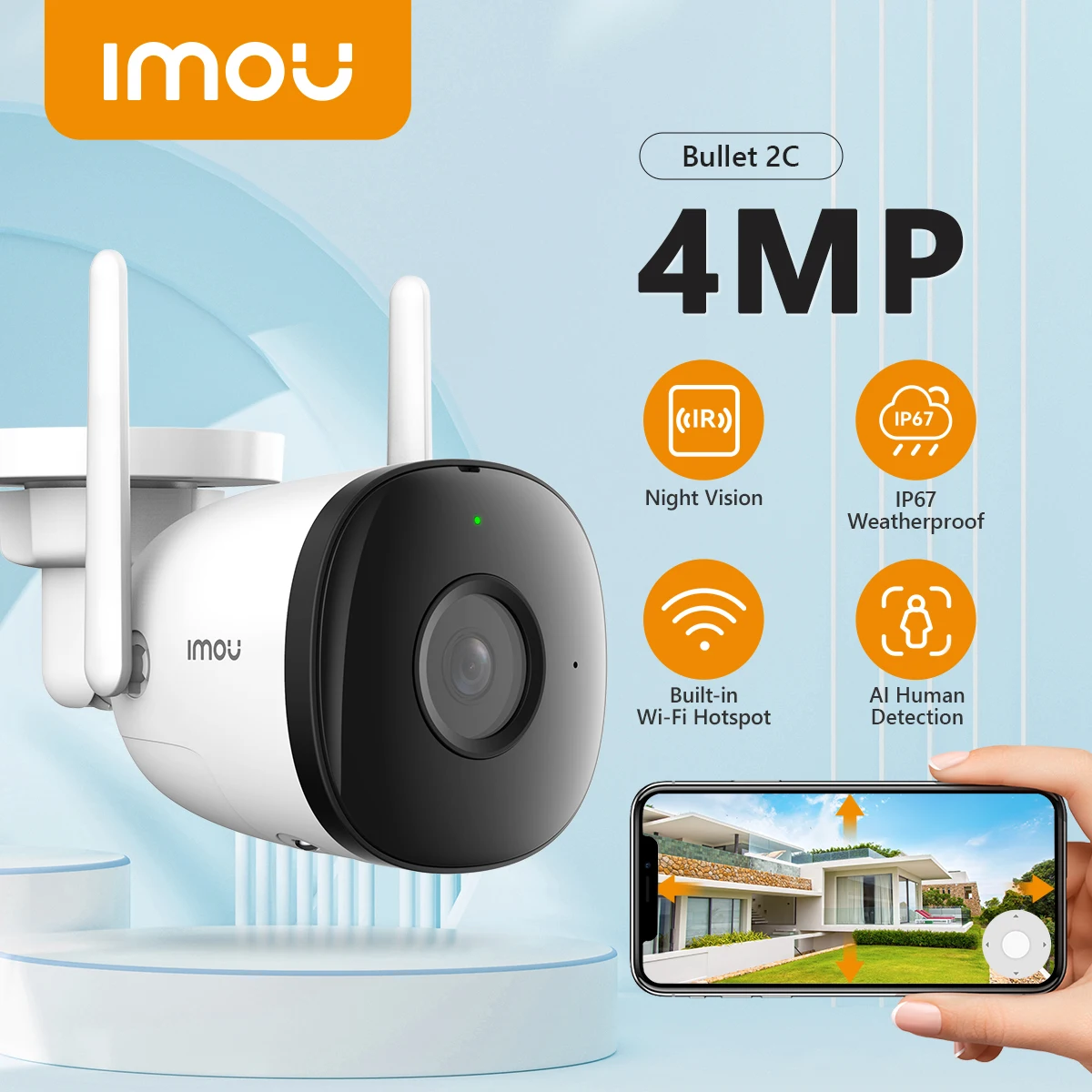 IMOU Bullet 2C 2MP/4MP Outdoor Wifi Camera IP67 Weatherproof AI Human Detection Outdoor Surveillance IP Camera