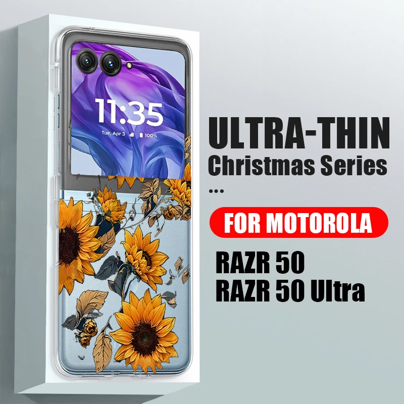 Zonnebloemen Patroon Clear Telefoon Case Voor Motorola Razr 50 40 Ultra Razr 40 Razr 50 Schokbestendige Bumper Transparante Opvouwbare Hard Cover