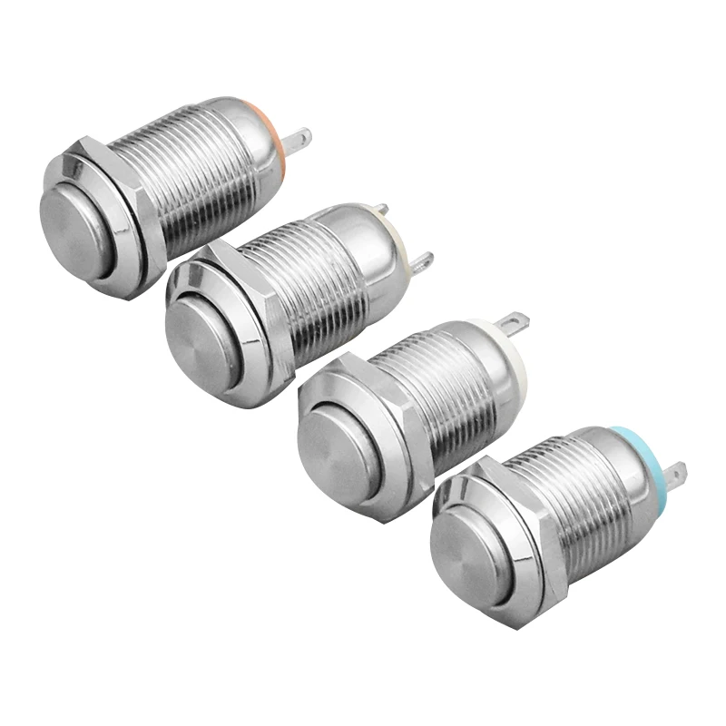 1Pc 12mm Metal Push Button Switch Latching/Momentary Waterproof and Flame Retardant High/Flat Round 2 Pins Nickel Plated Brass