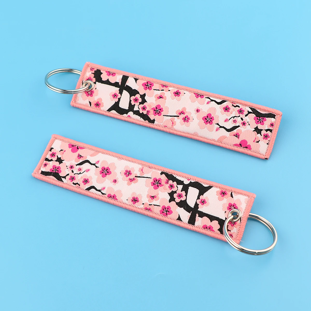 Cherry Blossom Embroidery Key Fobs Moon Key Tag Cartoon Keychain For Car Keys Backpack Key Ring Holder Chaveiro Jewelry Gifts