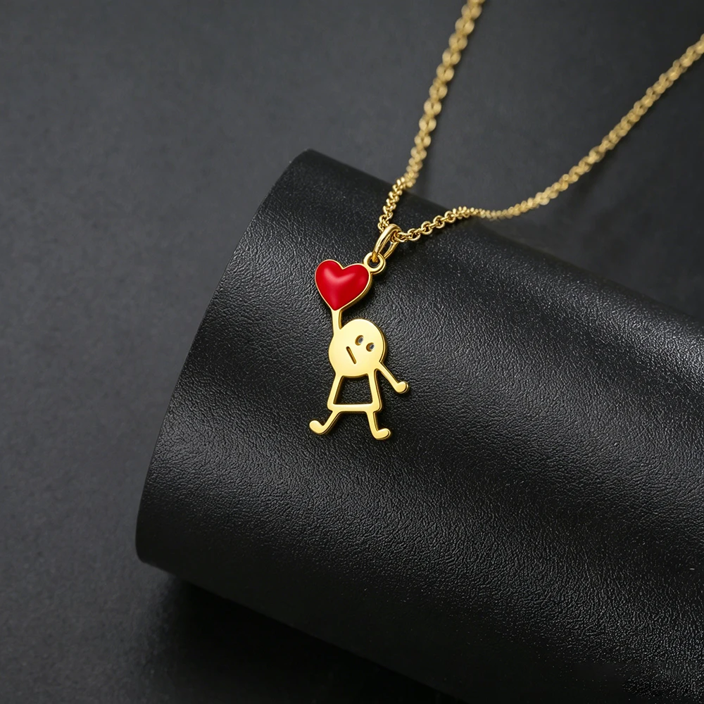 

HIPEE Cute Stick Figure Holding Heart Necklace Dainty Love Pendant Necklace Gift For Women Girls
