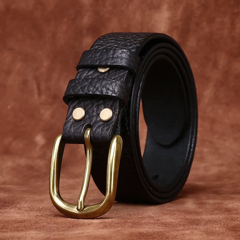 

Personalized trendy pressed bison leather pattern men's high-end business men's belt first layer cowhide genuine leather copper