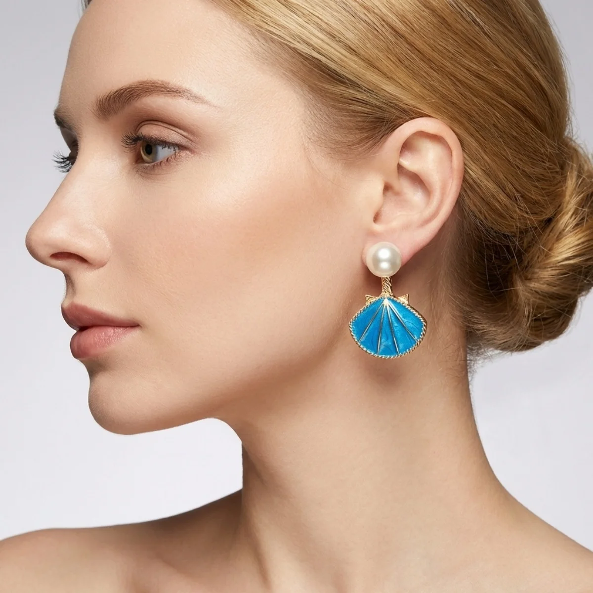 Imitationsperlen-Ohrstecker mit Emaille-Muschel-Rückseite für Damen und Herren, böhmische Ozean-Strand-Muschel-Ohrringe, Sommerparty-Schmuck – Detail 5