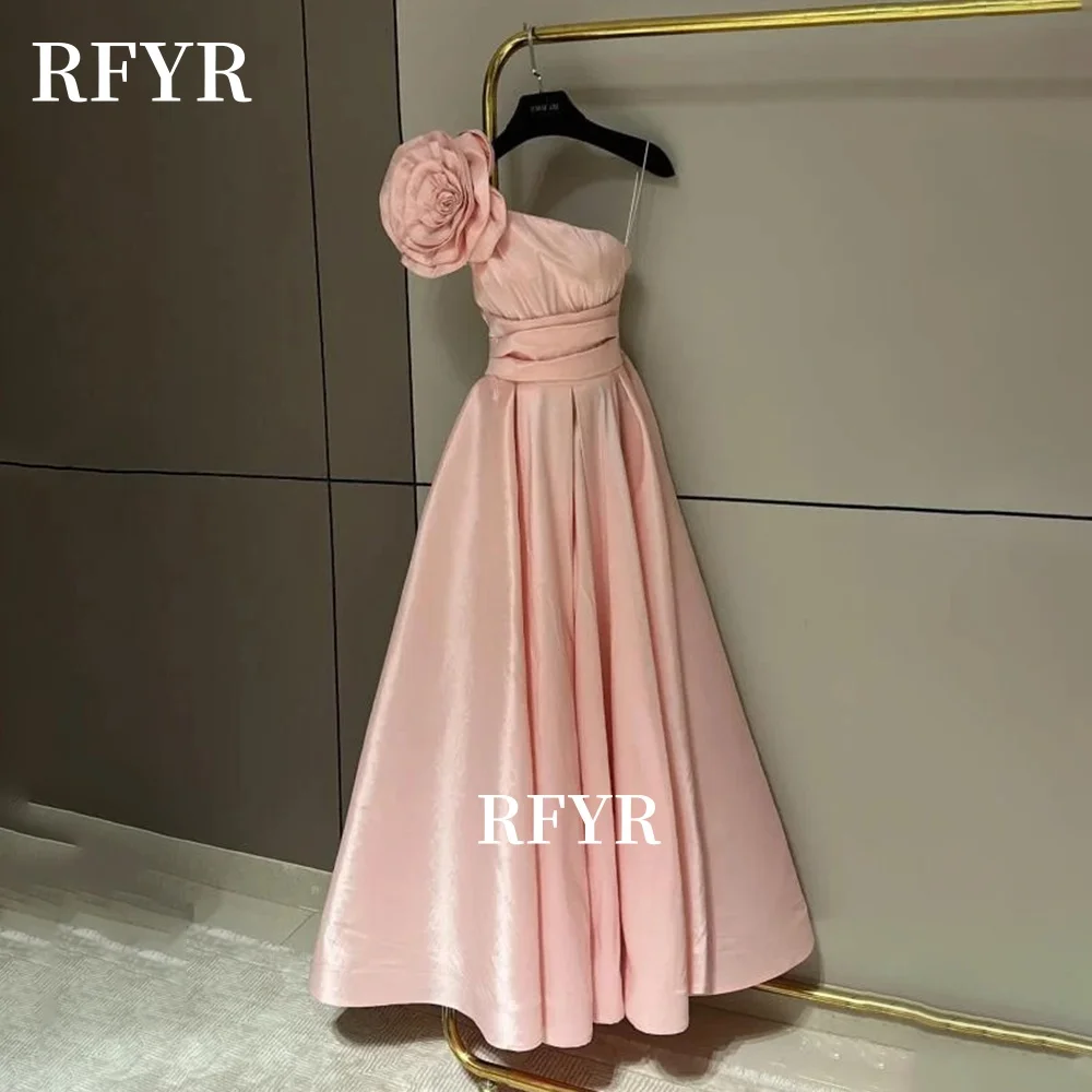 

RFYR A Line Prom Dress 3D Flowers Evening Dress One Shoulder Celebrity Dress for Arabic Women vestidos de fiesta Customized