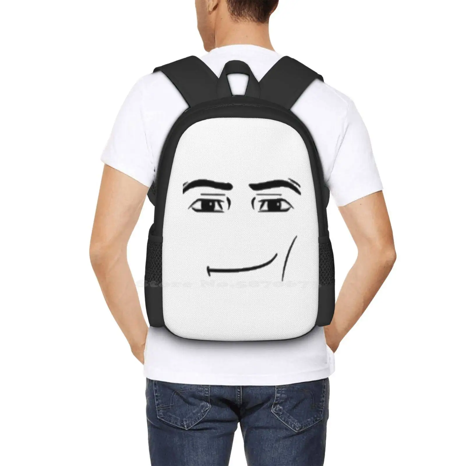 Morral con cara sonriente para estudiantes, bolsa de viaje para ordenador portátil, divertida, por defecto