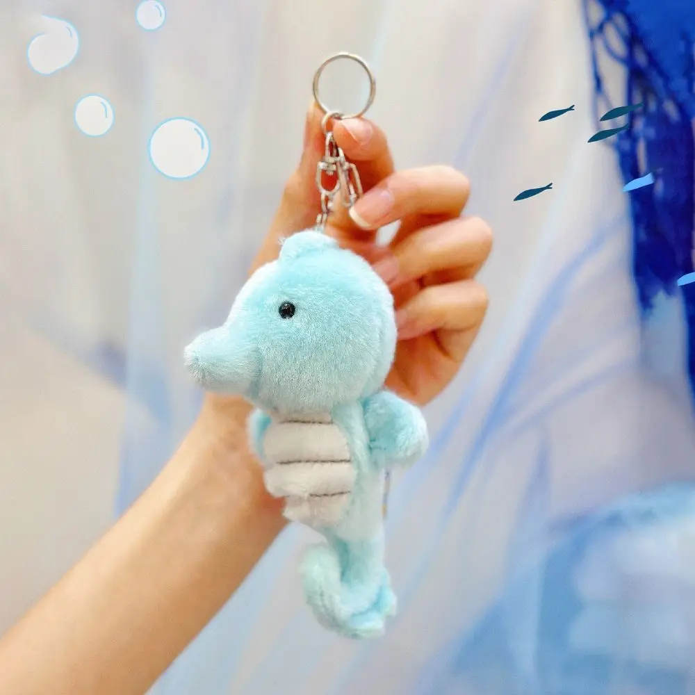 Cute Soft Ocean Animal Keychain Kawaii Simulation Fluffy Whale Keyring PP Cotton Collection Press Sound Pendant Home Decor