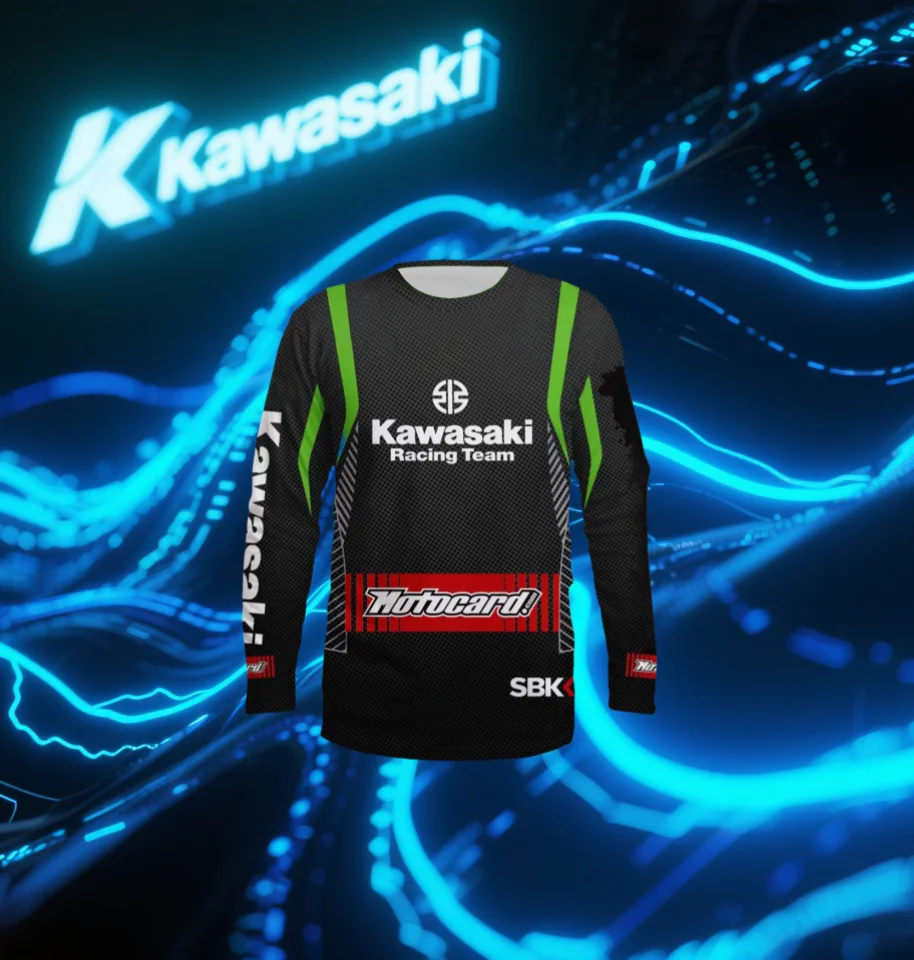 

Мотоциклетная футболка Kawasaki, новая футболка Kawasaki, летняя футболка для верховой езды, солнцезащитный крем, быстросохнущая, впитывающая пот, футболка с длинным рукавом