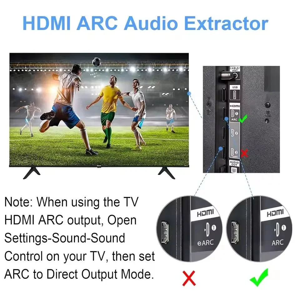 HDMI ARC Audio Return Extractor DAC Audio Converter Support SPDIF Optical 3.5mm L/R Stero 5.1 Channel 192Khz Volume Memory