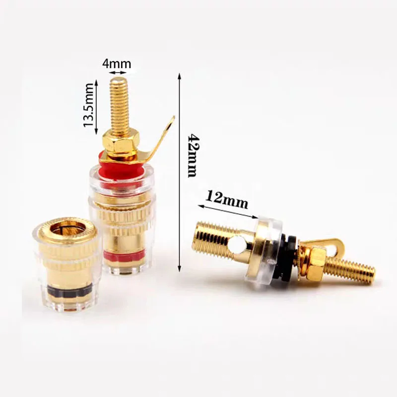 Conector de Audio con conector Banana para amplificador, postes de unión de altavoz, resistencia a la oxidación, Terminal de Latón chapado en oro L1, 2 piezas, 4mm