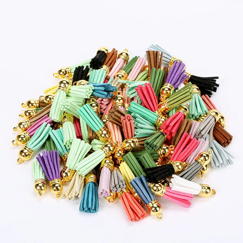 Encantos de Couro Borla para Jóias DIY, Ouro e Prata Cap, Brinco Franja Chaveiro, Correias Pingente, Borlas de Camurça, Acessórios Jóias, 38mm, 20