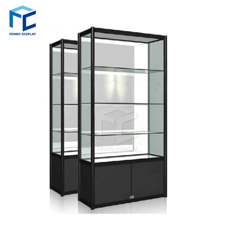 2025customized.High class led lighting lockable aluminum frame style wooden color glass wall showcase/glass wall display