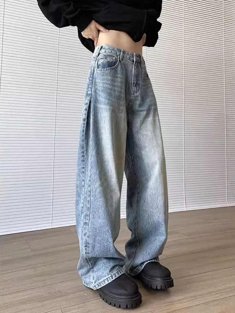 

American Retro Cleanfit Loose Straight Leg Jeans Men's Autumn Winter Wide Leg Pants Tapered Knife Jeans Low Waist Jeans