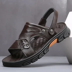 summer Men's Brand Soft Massage Sole Leather Sandals Men's Classic Breathable Sandals Summer Outdoor Beach Sandal big size：38-47