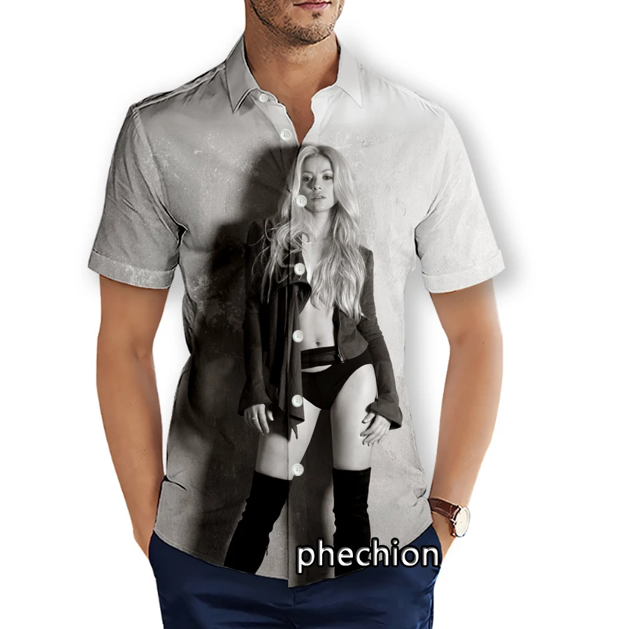 phechion Summer Mens Short Sleeve Beach Shirts Shakira 3D Printed Casual Shirts Fashion Streetwear Men Tops X113