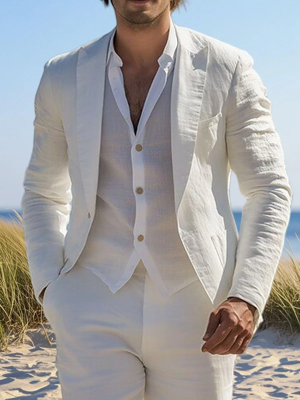 Summer Beach Linen Slim Fit Peaked Lapel  Blazer Masculino Suits for Men Light Thin Breathable Trajes Para Hombre Tuxedo Custom