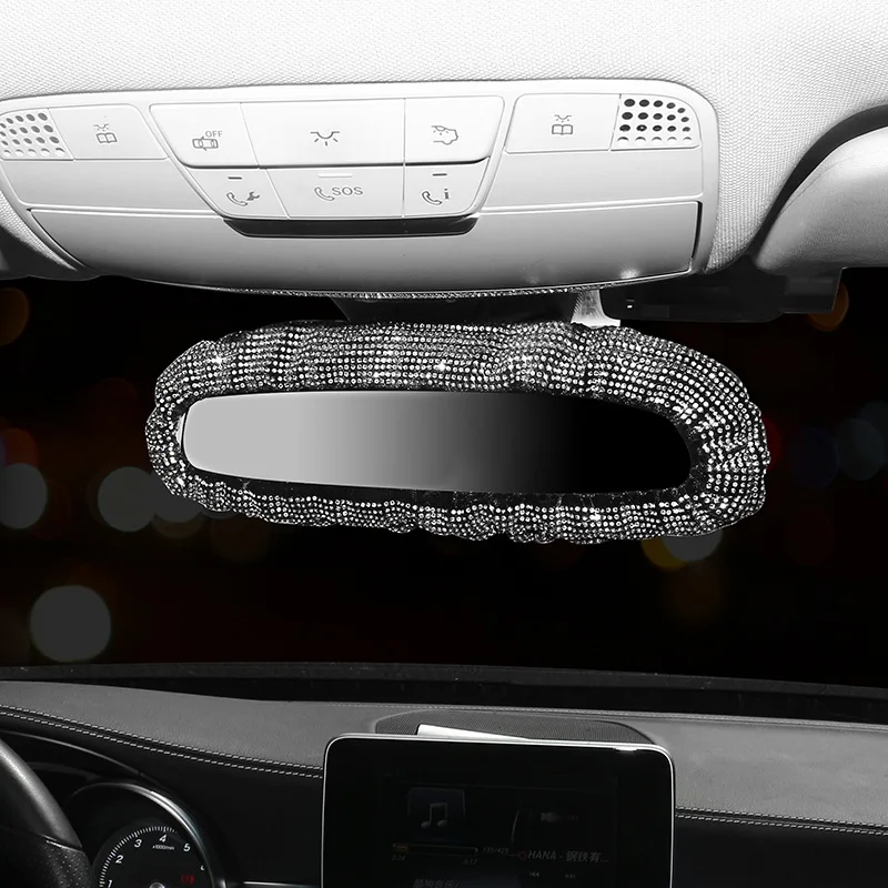 Bling Rhinestone Rear View Mirror Charming Car Rearview Mirror Cover With Crystal Diamonds Elastic Glitter Car Rear View