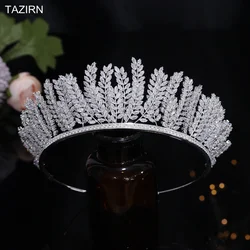TAZIRN Arabic Dubai Luxury 5A Cubic Zirconia Tiaras for Bride Wedding Multiple Layers Leaves CZ Crown Sweet 16 Birthday Headwear