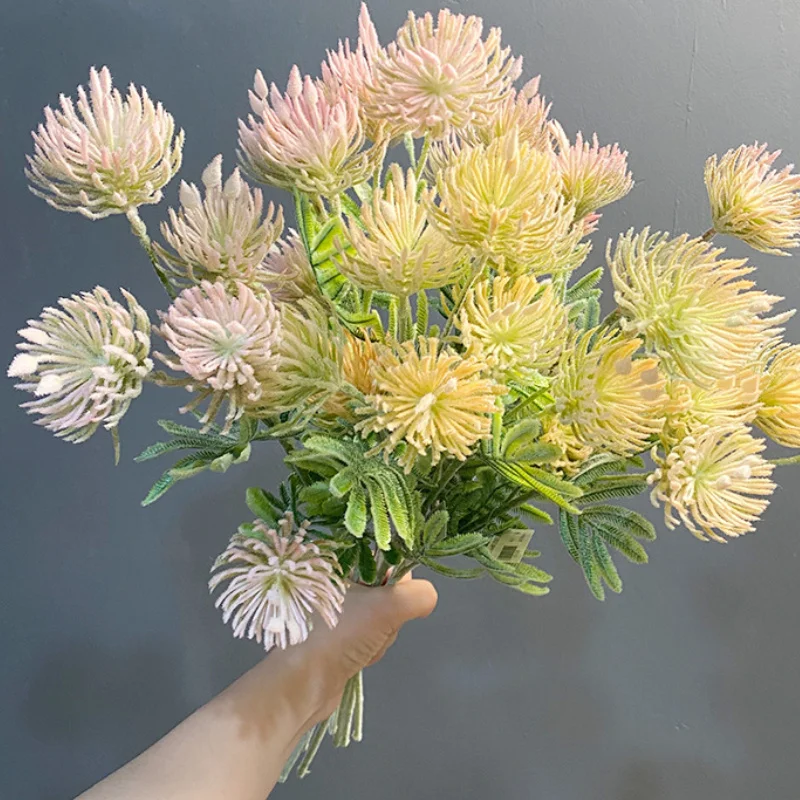 زهرة مقلدة واحدة، بلاستيك، زهرة ميموزا المقلدة، زهرة الزفاف، ديكور الفندق والمطاعم، نباتات خضراء، زهرة وهمية