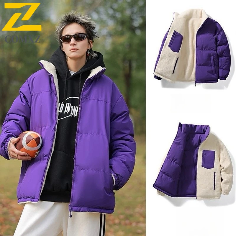 

Зимняя двусторонняя флисовая парка мужская 2025 для отдыха толстая бархатная теплая стеганая куртка ягненка модная ветрозащитная хлопковая стеганая куртка