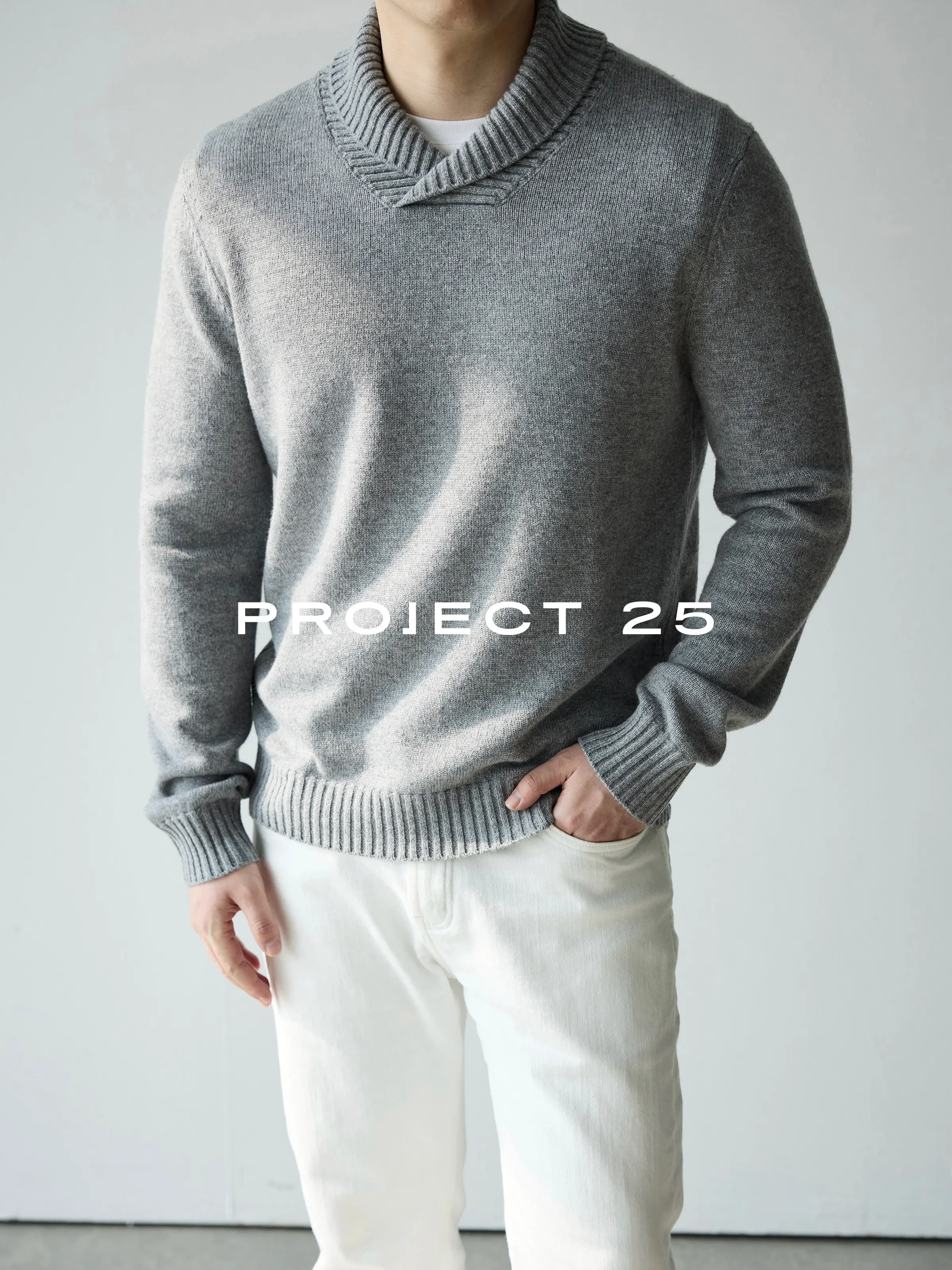 PROJECT 25 Men’s Cashmere Wool Blend Shawl Collar Pullover Old Money Style Ultra Soft Warm Long Sleeve Knitwear Autumn Winter