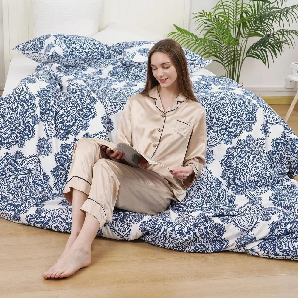 مجموعة غطاء لحاف فائق النعومة بنمط بيزلي بحجم كينج، 3 قطع مريحة على طراز المزرعة مع كيس وسادتين