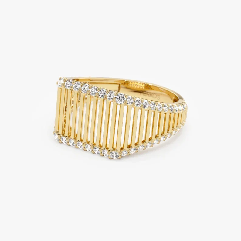 Women's Geometric Hollow Gold Plated Zircon Ring, Birthday Gift