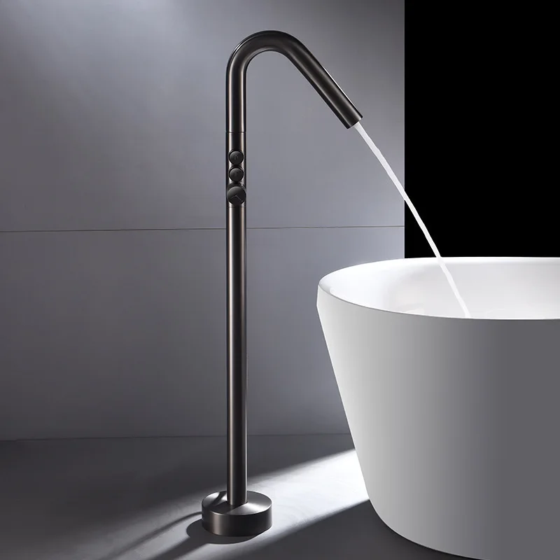 

Напольный серый смеситель для душа, новый смеситель для ванны, вертикальный медный смеситель для горячей и холодной воды