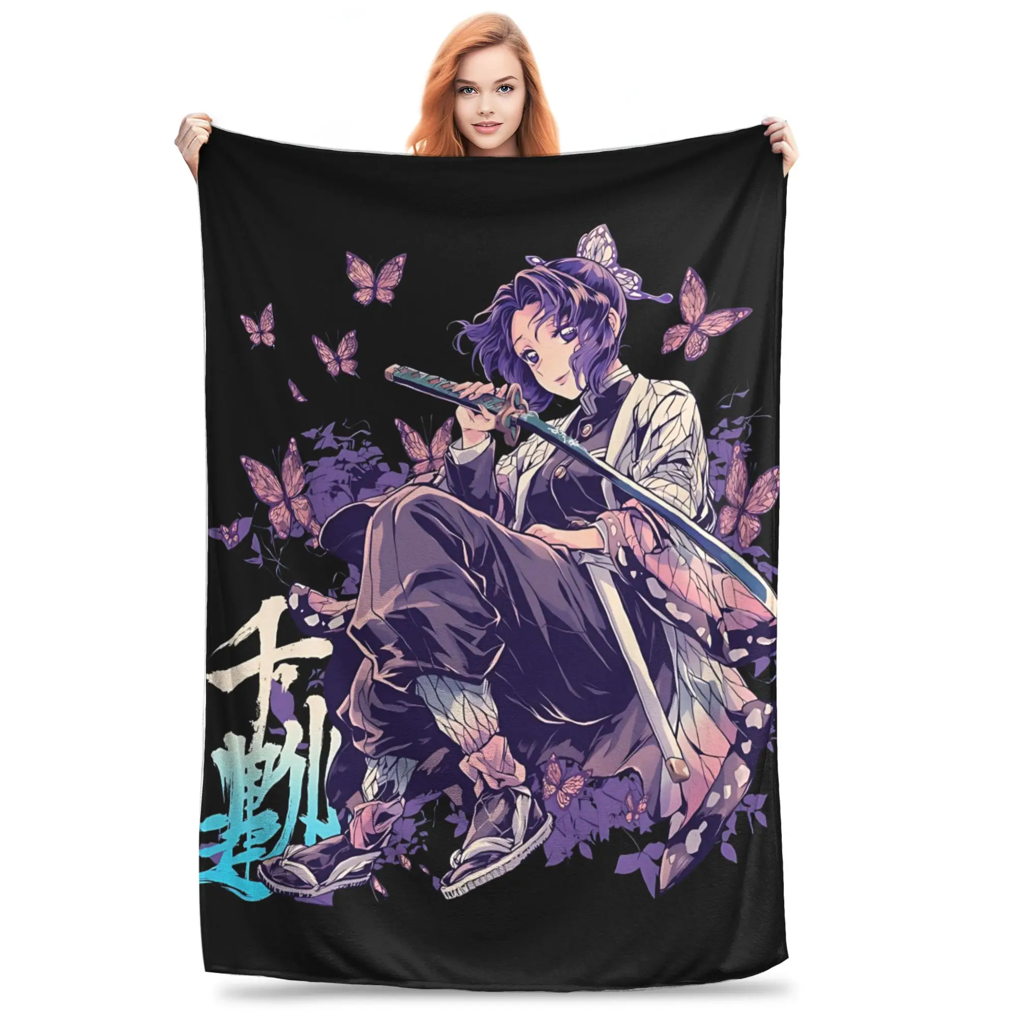 1PC Demon Slayers Anime Shinobu Kocho Blanket Throw Blanket  Novelty Warm Blanket All Season Home Gift