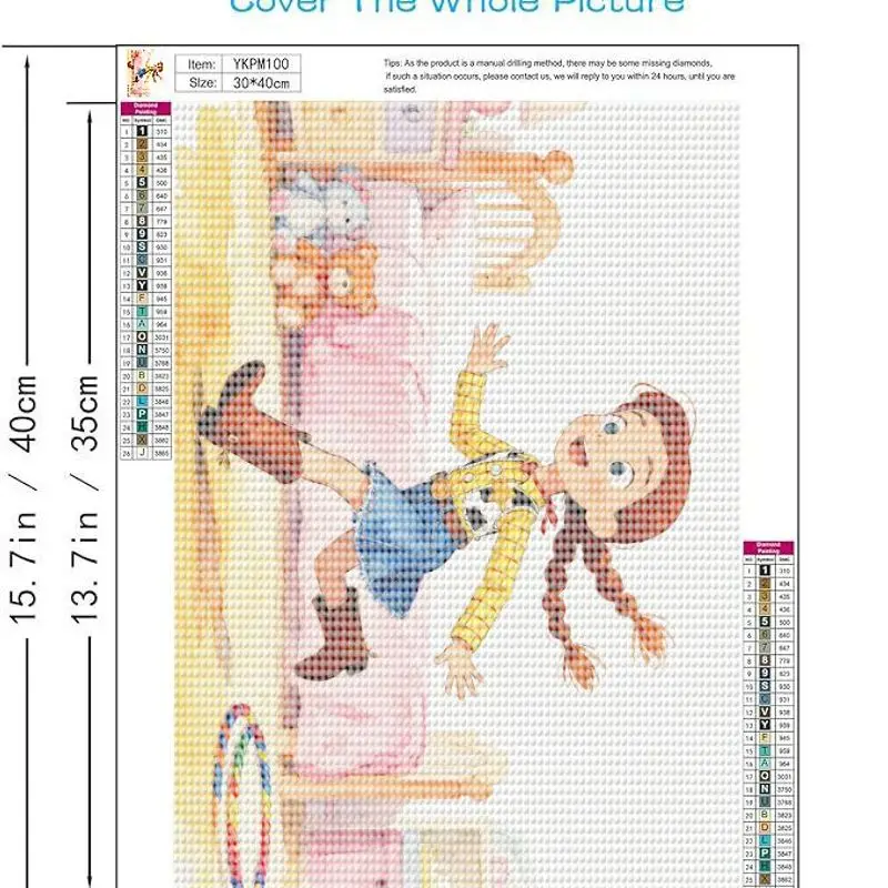 1PC 5D DIY Diamond Painting Kit, Lukisan Berlian Lengkap dengan Gambar Kartun Gadis Koboi yang Lucu, Set Lukisan Kristal Besar untuk Anak-Anak dan Dewasa Pemula