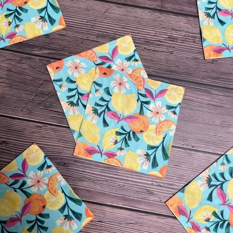 20 Stuks 25*25Cm 3-laags Fruit Bedrukt Papier Servetten Citroen Zomer Feest Servetten Wijn Glas Bloem Papier Placemats