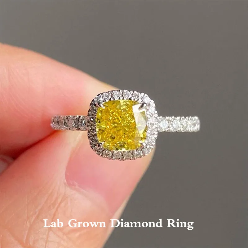 2 Ct Fancy Yellow Cushion Cut VS/VVS Lab Grown Diamond 14K/10K Gold Halo Ring Gift For Her Wedding Ring